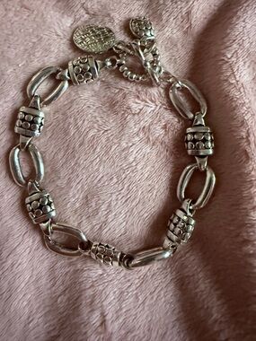Sterling-Style Silver Link Bracelet with Beaded Accents